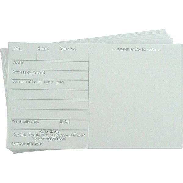 Latent Print Cards, 100 Pack, White
