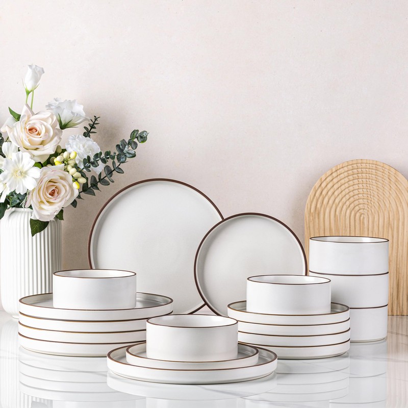 LERATIO Ceramic Dinnerware Sets for 6, High Edge Stoneware Plates