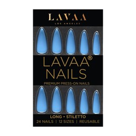 BLUE ATTITUDE Press-On Nails by Lavaa Beauty | Long Stiletto | Glossy Blue Stiletto Nails
