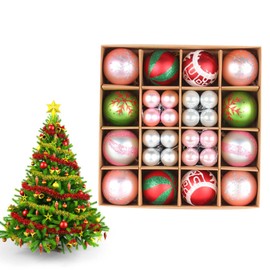 44pcs Christmas Tree Decorations Baubles,Red Pink Christmas Baubles Xmas Ball Ornaments 3cm 6cm Mini Baubles Hanging Ball Plastic Christmas Bulbs for Xmas Tree Decorations,Home Party,Wedding Decor