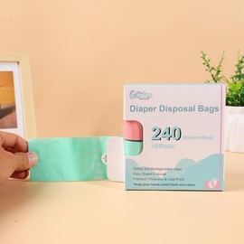 Diaper Bags Disposable for Baby, 16 Refill Rolls/240 Bags OXO-Biodegradable Waste Bags,Dirty Disposable Diaper Bags,Diaper Trash Bags,Rainbow