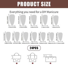 Kinretixia 24 Pieces Brown Stick On Nails, Short Almond Shaped False Nails, Oval Acrylic Glue Nails with Gradient False Nails, Shiny Nails for Sticking