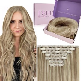 Fshine Extensiones Pelo Natural Clip 12 Pulgadas 30CM 50g Highlighted Rubio Dorado Y Rubio Humano Cabello Extensiones 3 Piezas Clip Ins Recto Pelo Extensiones Remy Hair Color 16P22