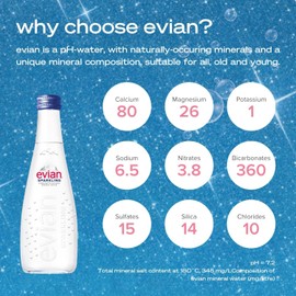 evian Sparkling Carbonated Natural Mineral Water 330ml Glass Bottle, Case of 20 Bottles
