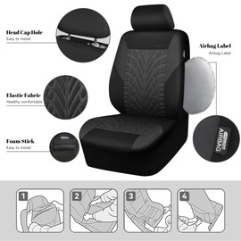 CAR PASS Car Seat Covers Full Sets, Front & Split Rear Bench for Car, 3D Tyre Embossed Automotive Interior Covers, Airbag Compatible, Quick Setup Universal Fit Seat Covers for Car, SUV(Charcoal)