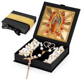 FUNPAR Lazo Para Boda, Pearl Wedding Lasso for Ceremony Catholic Gift, Rosario Lazos Para Boda Catolica, Lazo De Bodas Para Los Novios, Lasso for Wedding Ceremony, Wedding Pearl Rosary(Gold)