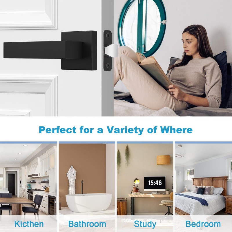 Estmoon 4 Pack Passage Door Knobs - Black Door Handle