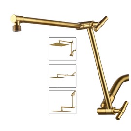 TreaZieo 13-Inch Shower Head Arm, Gold, Stainless Steel, Adjustable, Locking Nut, 3-Year Warranty