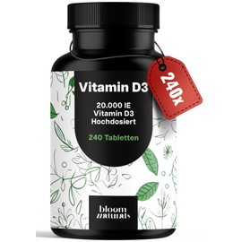Vitamin D3 20000 IU High Dose - 240 Tablets - Vitamin D Support for Immune System & Bones, Vegetarian & Produced in Germany