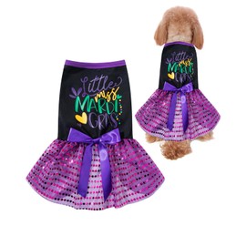Mardi Gras Dog Dress Holiday Dog Clothes Little Miss Mardi Gras Puppy Dog Dresses (Purple, Medium)
