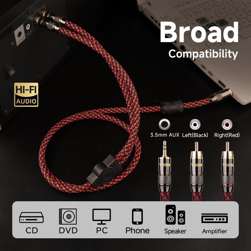 TODN Audiophile RCA to 3.5 mm Audio Cable with OFC