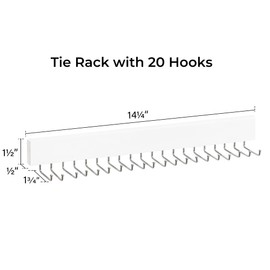 StorageWorks Tie Rack with 20 Hooks, 2-Pack Wall-Mounted Wooden Hangers for Neckties, Belts, Hats, White