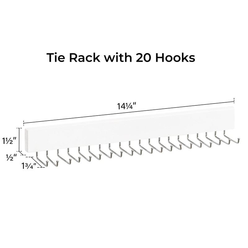 StorageWorks Tie Rack with 20 Hooks, 2-Pack Wall-Mounted Wooden Hangers