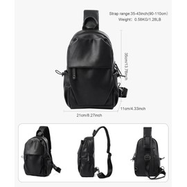 Leather Sling Bag for Men Crossbody Side Bag Man Backpack Black Small for Hiking Travel…
