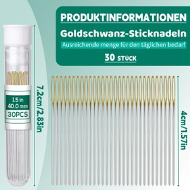 MASPHY 30 Pieces Sewing Needles, 4 cm Large Eye Needles, Embroidery Needles Set, Large-Eyed Blunt Needles with Transparent Bottle for Hand Sewing Wool Leather Crafts