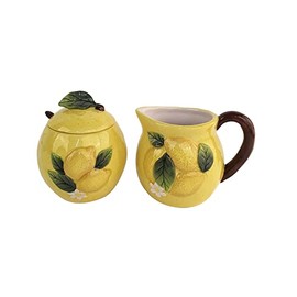 Blue Sky Clayworks Summer Cottage Lemon Sugar and Creamer, 4.75-inch Height, Set of 2