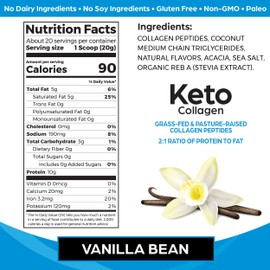 Orgain Keto Collagen Protein Powder, Vanilla - 10g Grass Fed Hydrolyzed Collagen Peptides for Women & Men, Type I & III, 5g MCT Oil - Hair, Skin, Nail, & Joint Support, Non-GMO, Gluten Free - 0.88lb
