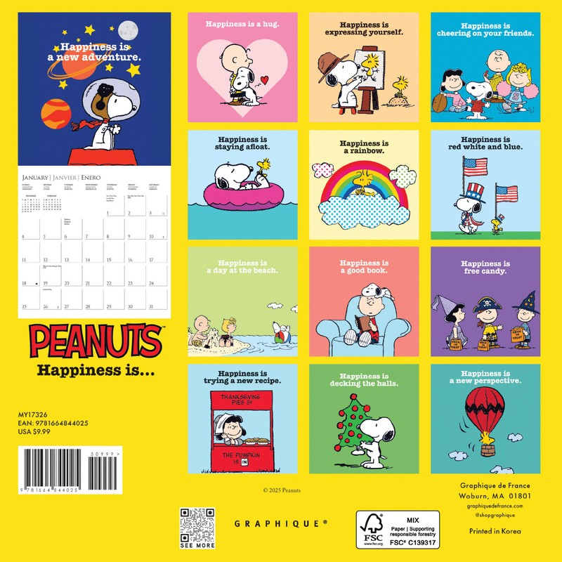 Graphique 2026 Peanuts Mini Wall Calendar | 7” x 7”