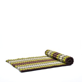 Leewadee - Kapok Roll Mat – Handcrafted Folding Sleep & Relaxation Mattress from Thailand, Ideal as Guest Bed, Camping Mat, Yoga Mat or Traditional Futon, 75 x 39 inches, Brown Green