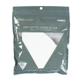 HARIO O-VCF-02-40W Outdoor V60 Paper Filter 02, White, 1-4 Cups, 40 Pieces, Made in Japan
