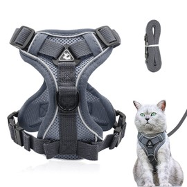 Grantop Adjustable Cat Harness, Escape-Proof Cat Harness with Lead Set, Soft Harness for Cats, Kittens, Dogs, Puppies, Grey, M
