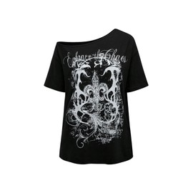 SOLY HUX Women's Off The Shoulder Tops Graphic Tees Y2k Vintage Gothic Oversized T Shirts Streetwear Black Graphic L