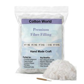 COTTON-WORLD 100% Virgin Polyester Stuffing for Crafts, Soft High Grade Multipurpose Filling For Pillows, Cushions and Teddy bears - Anti-allergic White Stuffing - Washable (250 GRAM)