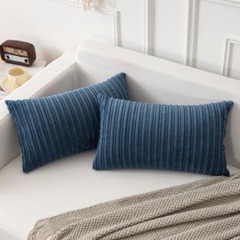 K KEVIN TEXTILE Kevin Textile Corduroy Pillow Covers 12x20 Inch Set of 2 Super Soft Boho Striped Pillow Covers Decorative Textured Throw Pillows for Spring Couch Cushion Bed Livingroom Dusty Blue