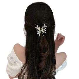 Small Butterfly Hair Clip Pearl Rhinestone Hair Claw Clips Non-Slip Metal Hair Clamps Thick Hair Decorations for Women Girls