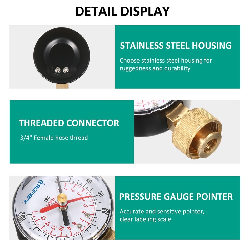 Lepmerk 2- 1/2'' Pressure Gauge Water Pressure Test Gauge 3/4''