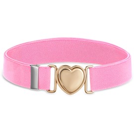 Lnngub Elastic Belt for Girls, Children's Fashion Belt, Adjustable Polyester Belt with Zinc Alloy Heart Buckle for Jeans, Dresses, Sweaters (Suitable for Waist Size: 50 cm - 70 cm), pink