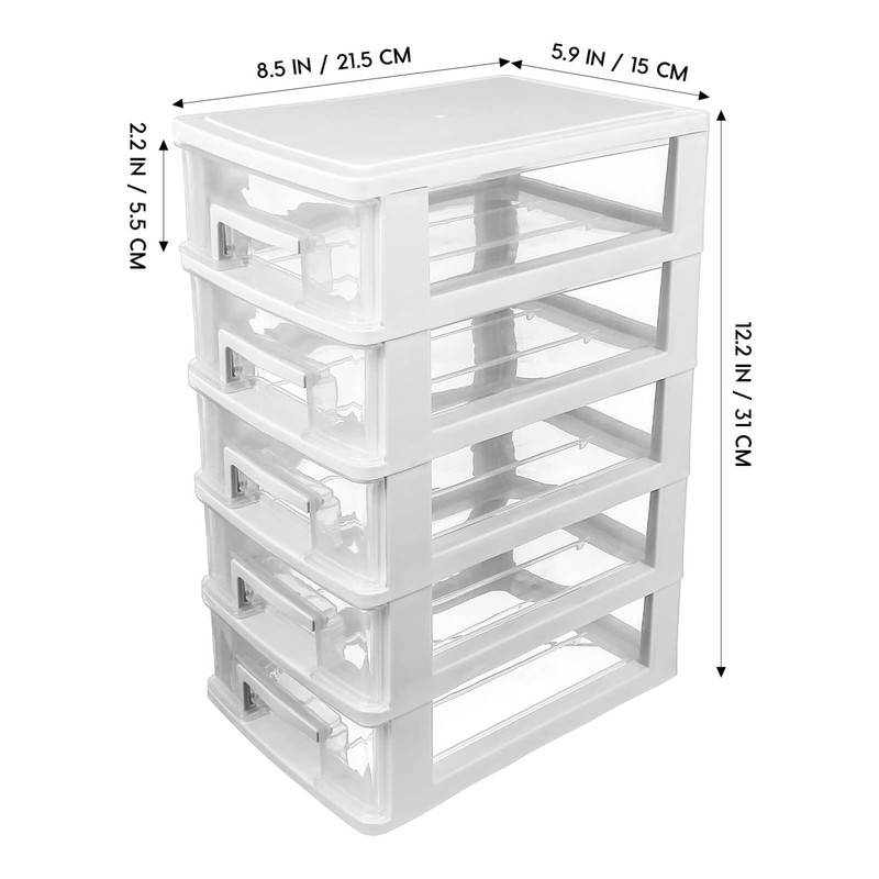 Operitacx 5 Plastic Storage Drawers, Multifunctional Clear Storage Drawers Tower