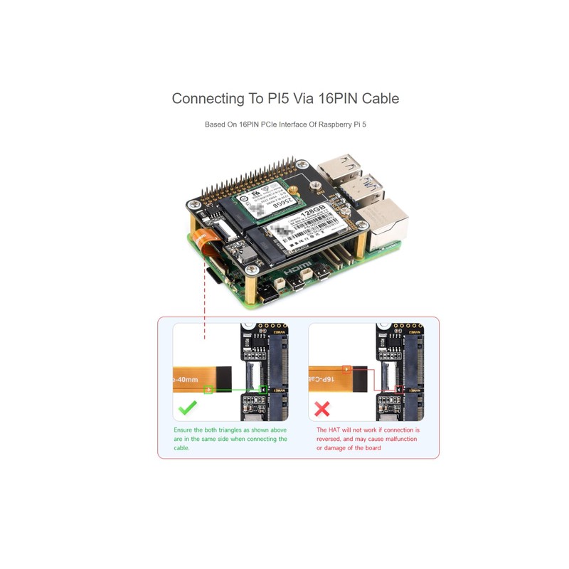 Waveshare PCIe to 2-ch M.2 Adapter for Raspberry Pi 5,2-Ch