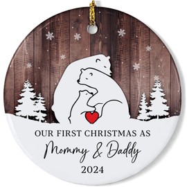 Our First Christmas As Mom & Dad Ornament 2024 - Christmas Ornament Gifts for Parents Gifts for New Mom Dad First Time Mom Dad New Parents Gifts - New Family Ceramic Ornament