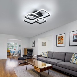 DELIPOP Modern Ceiling Light - 60W 6500K LED Ceiling Light Fixtures, 4-Square Design Black Flush Mount Ceiling Light for Living Room, Kitchen, Bedroom, Dining Room