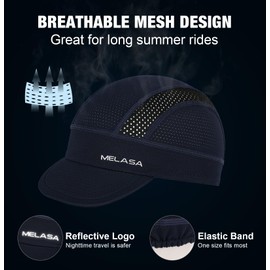 MELASA Cycling Caps Under Helmet, Cooling Mesh Bike Skull Cap with Sun Visor, Sun Protection Cycle Hat for Cycling Running Blue