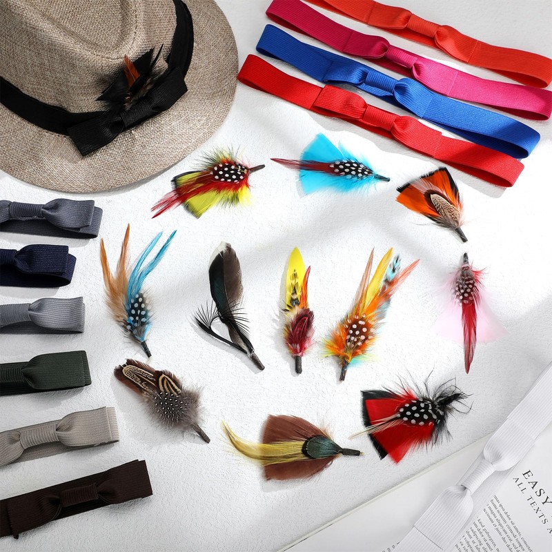 Breathffy 24 Pcs Hat Bands Decorative Feathers for Cowboy Panama