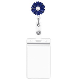 Fashion Camelia Design Retractable Badge Holder with Vertical Card Holder,360 Degree Swivel Aligator ID Badge Reel Clip with Pearl(1PC) (Royal Blue)