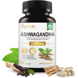 Ashwagandha Supplements 2400mg Organic with Black Pepper Vitamin B12 & B6 for Max Absorption Stress Relief Athletic Performance for Men & Women 60 Capsules