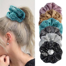 6 Pack Sequins Hair Scrunchies for Women，Glitter Metal Hair Ties Ponytail Elastics Hair Bands Birthday Wedding Party Hair Accessories (color B)