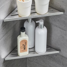 Calucab Pack of 2 Shower Shelves No Drilling Stainless Steel Shower Shelf Wall Mounted Bathroom Shelves Organiser Triangles Bathroom Shelf Shower Basket for Bathroom Kitchen (Brushed)