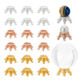 GOMAKERER 18 Pcs 3 Colors Mini Crown Crystal Ball Stands, Crown Shaped Crystal Sphere Holder Globe Stone Holders for Natural Crystal Ball Collection and Home Decoration