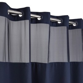 No Hooks Required Dotted Waffle Weave Shower Curtain with Snap in Liner - 71W x 74H,Hotel Grade,Spa Like Bath Curtain,Navy