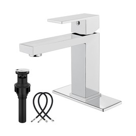 Midanya Bathroom Faucets 1 Hole, Single Handle Stainless Steel Bathroom Sink Faucet, Modern Vanity Faucets with Deck Plate,Water Supply Hoses and Pop Up Drain,Polish Chrome