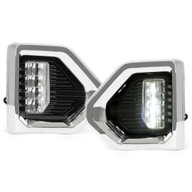 KUAFU LED Fog Light + Fog Light Bezel + Fog Light Trim Compatible with 2019-2023 GMC Sierra 1500 Denali LED Fog Lamp Pair Painted Bezel+Chrome Trim Black Bezel + Silvery Trim + Clear Lens