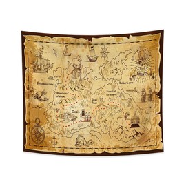 YONGFOTO 180x160cm Map Tapestry, Western Treasure Map Island Route Map Pirates Hand Painted Gold Secret Map Sea Navigation Wall Hanging Tapestry for Dorm Decor Sofa Bed Cover Blanket E-Lesson