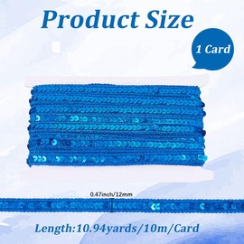 CABODYALS 10.93 Yards 1/2 Inch Blue Sequin Lace Trim Glitter Paillettes Strip String Single Row Beaded Spangles Upholstery Fabric Ribbons for Sewing Making Clothes Home Embellishment DIY Craft Supply