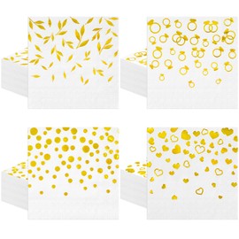 Kochorie 120 Pieces White and Gold Cocktail Napkins 2-Ply Disposable Paper Napkins Folded 5 x 5 Inch Party Beverage Dinner Napkins for Wedding Birthday Party Supplies