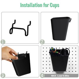 Large Pegboard Cups Peg Board Bins 9 PACK with Hooks, 1/8" & 1/4" Pegboard Cup Holder Accessories Aesthetic Decoration for Garage Workbench Craft Room Office Playroom Home Kitchen Organization