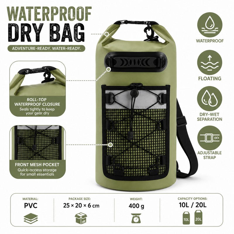 10L–20L Waterproof Dry Bag for Water Sports – Floating Roll-Top